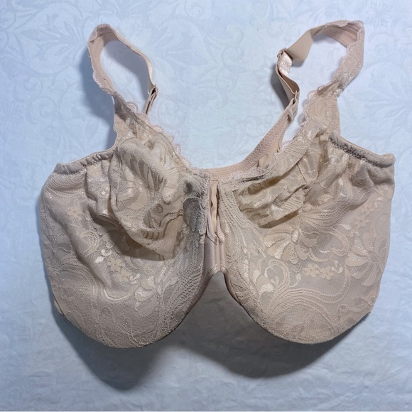 Glamorise Wonder Wire Front Closure Sheer Lace Cream Nude Demi Underwire Bra 36G - Picture 2 of 11